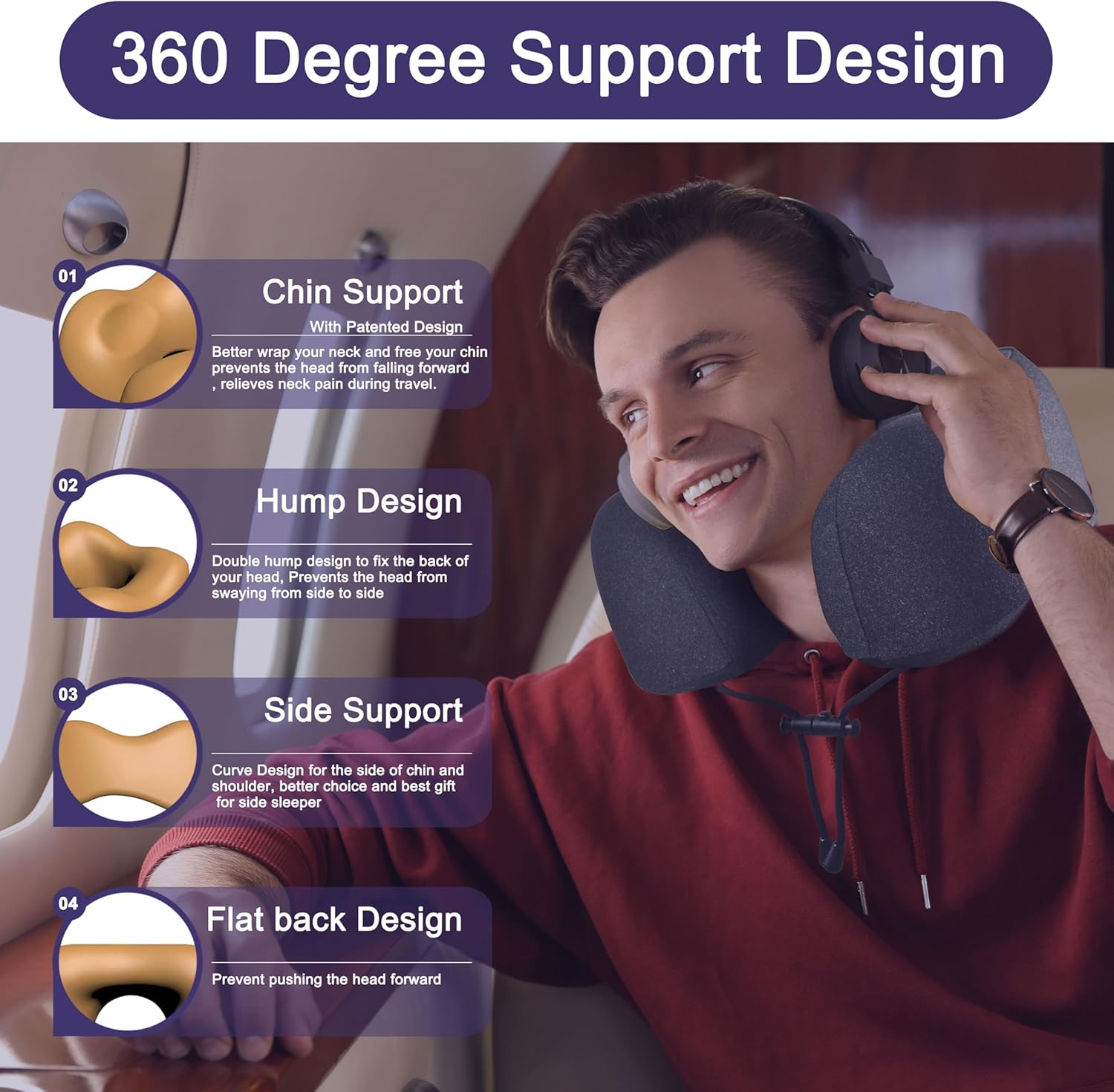 Neck Pillow for Traveling, Upgraded Travel Neck Pillow for Airplane 100% Pure Memory Foam Travel Pillow for Flight