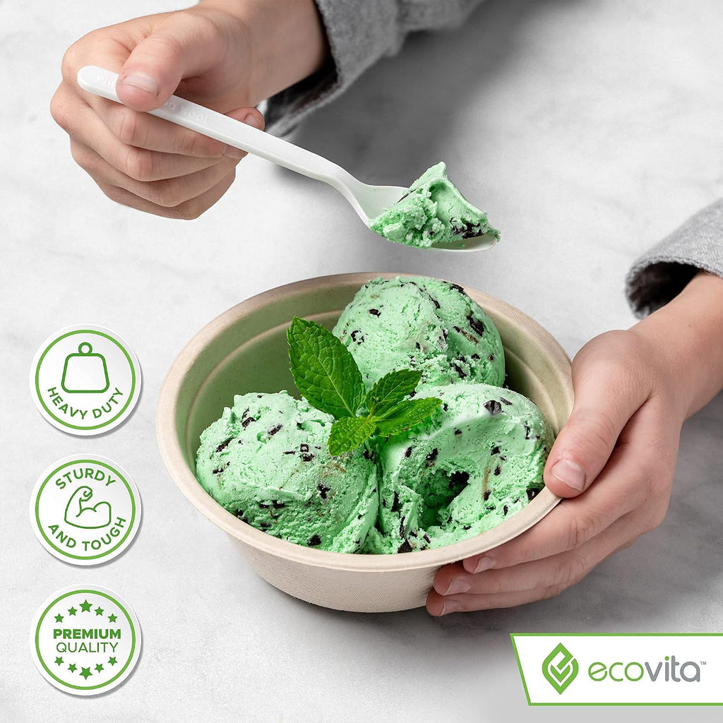 100% Compostable Spoons - 140 Large Disposable Utensils (6.3 in.) Eco Friendly Durable and Heat Resistant Alternative