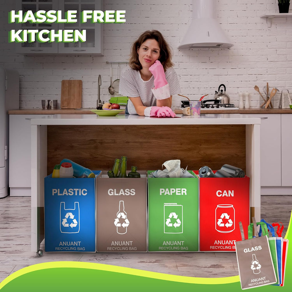 Separate Recycling Waste Bin Bags for Kitchen Office in Home - Large Size Sturdy Double Handles 10 Gallon Recycle