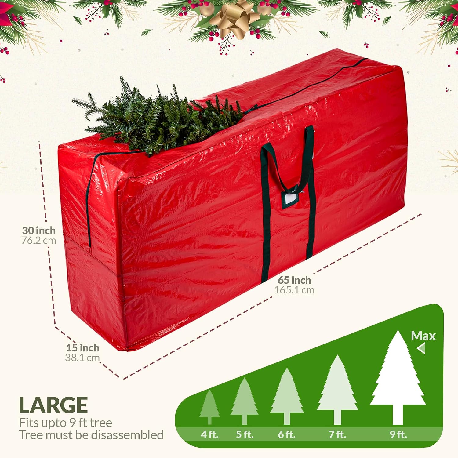(Not Made In China) Christmas Tree Storage Bag 9ft Tree, Fits Up to 9 foot Artificial Tree, Durable Handles with Tear