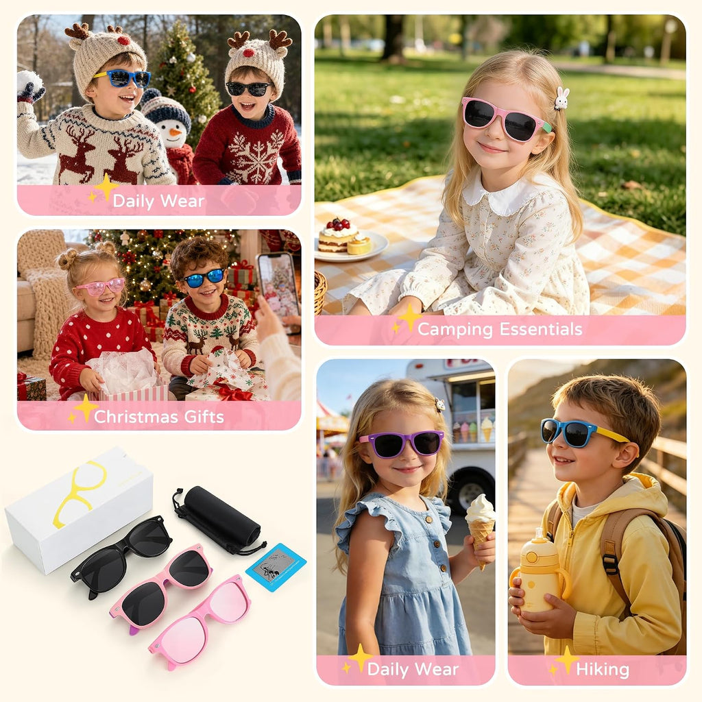 Polarized Kids Sunglasses Toddler Baby Glasses for Girls Boy Age 3-9 | Lightweight Flexible TPEE Frame, Cute Infant