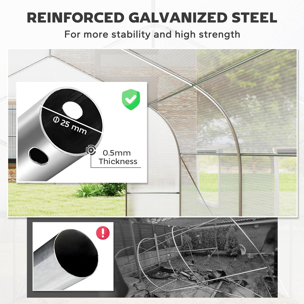 20 x 10 x 7 ft Outdoor Walk-in Greenhouse Zippered Door White | Tunnel Green House, Roll-up Windows, PE Cover, Heavy