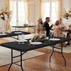 6ft Fitted Tablecloth Rectangle 6-Pack, Black Elastic Table Cover