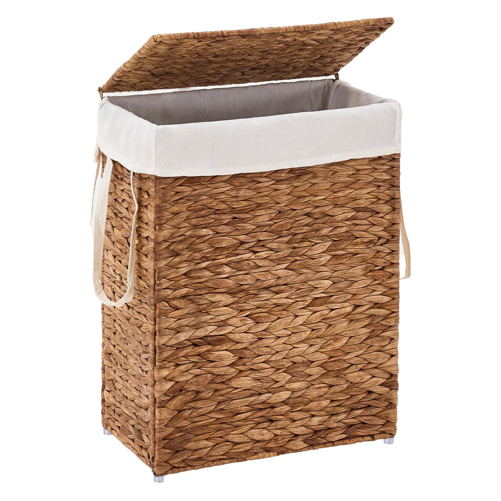 Slim Laundry Hamper with Lid, Handwoven Natural Water Hyacinth Basket
