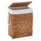 Slim Laundry Hamper with Lid, Handwoven Natural Water Hyacinth Basket