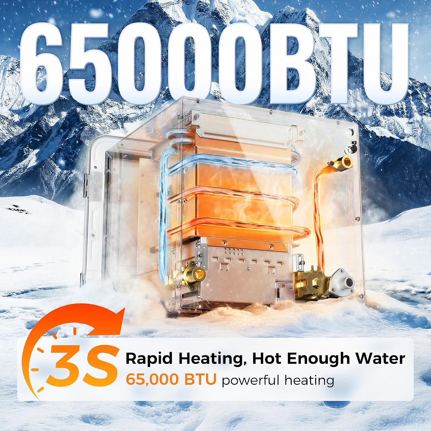65000BTU RV Tankless Water Heater with Door, Dual Outlet, 12V DC | 15x15 Inch Door, Wired Control, RV Water Heater