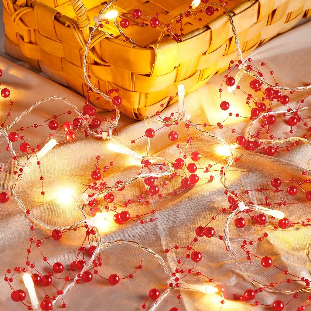 Christmas Garland with Lights 8.3 FT Festival Lighted Berry Beaded Garland Christmas Decorations for Indoor Home