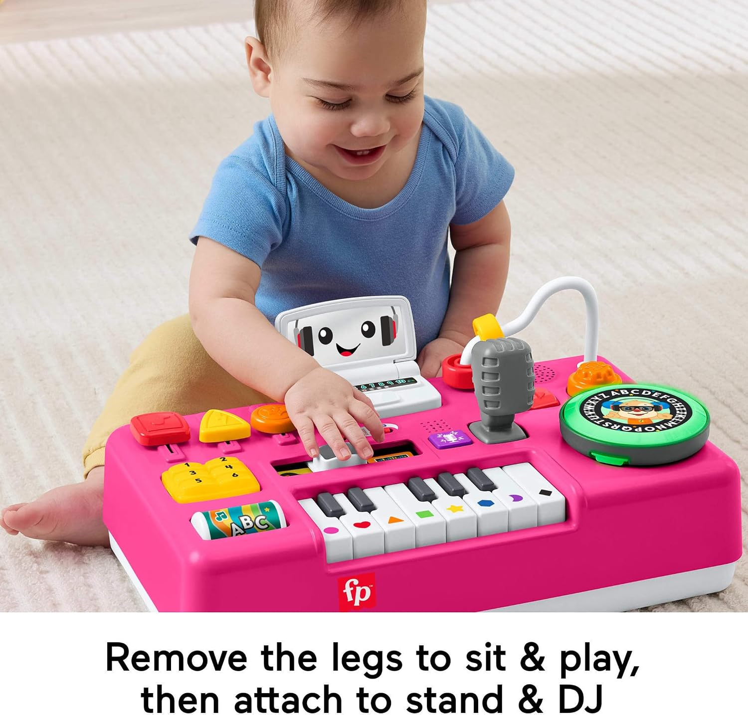 Fisher-Price Laugh & Learn Mix & Learn DJ Table Baby Toy | Pink, 12 Busy Activities, Musical Learning Play, Infants &
