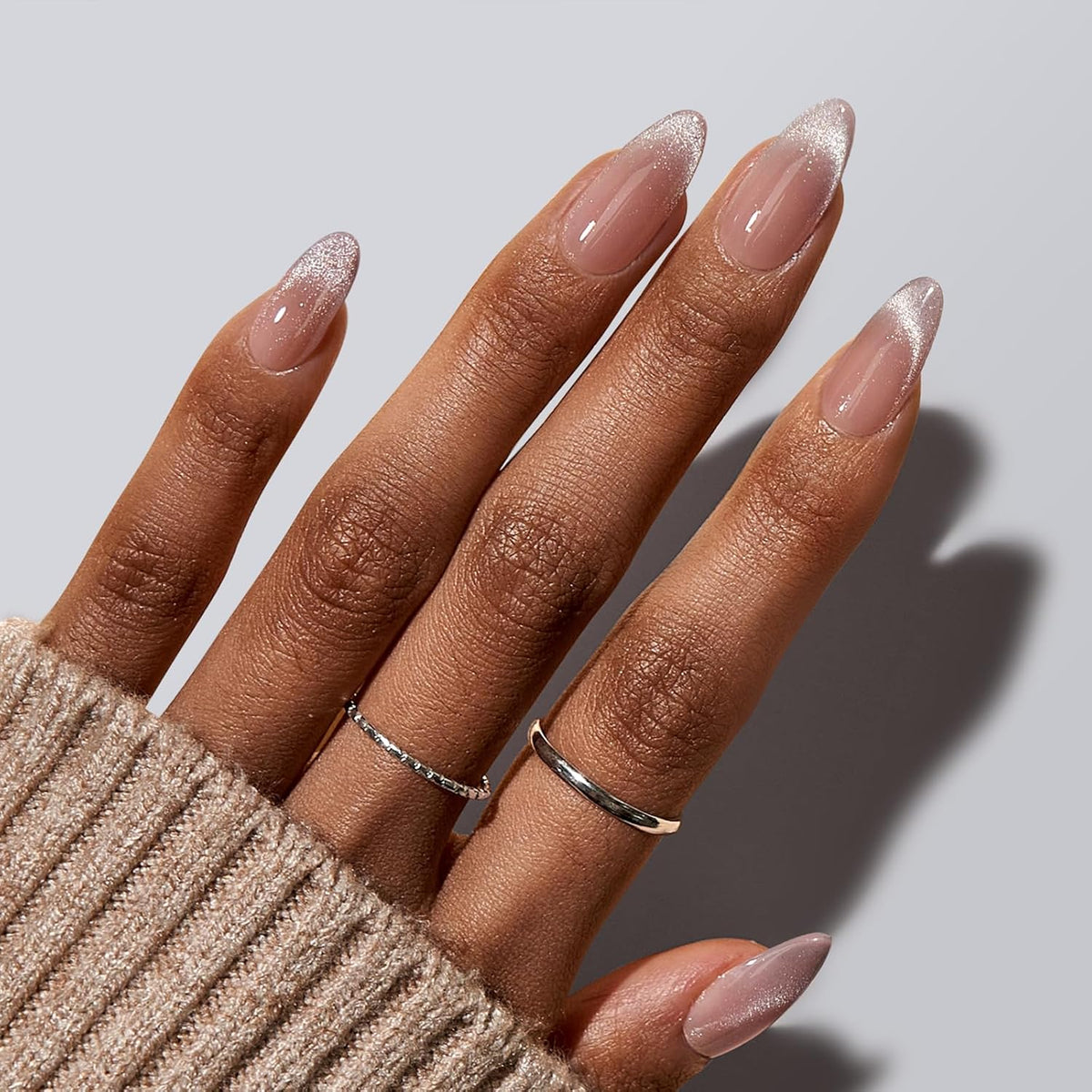 Press On Nails, Medium Almond Cat Eye Nails, 32Pcs Full Kit