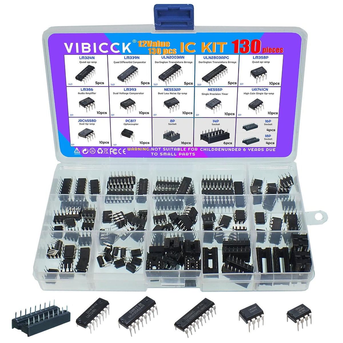 12Value 130pcs Darlington Optocoupler Timer IC Assortment Kit