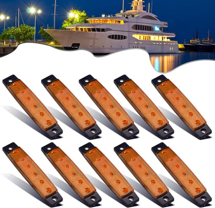 PSEQT LED Boat Interior Lights Marine Courtesy Light Strip Deck Transom Cockpit Navigation Lighting Waterproof for Fishing Pontoon Kayak Yacht Sailboat (Amber 10Pcs)