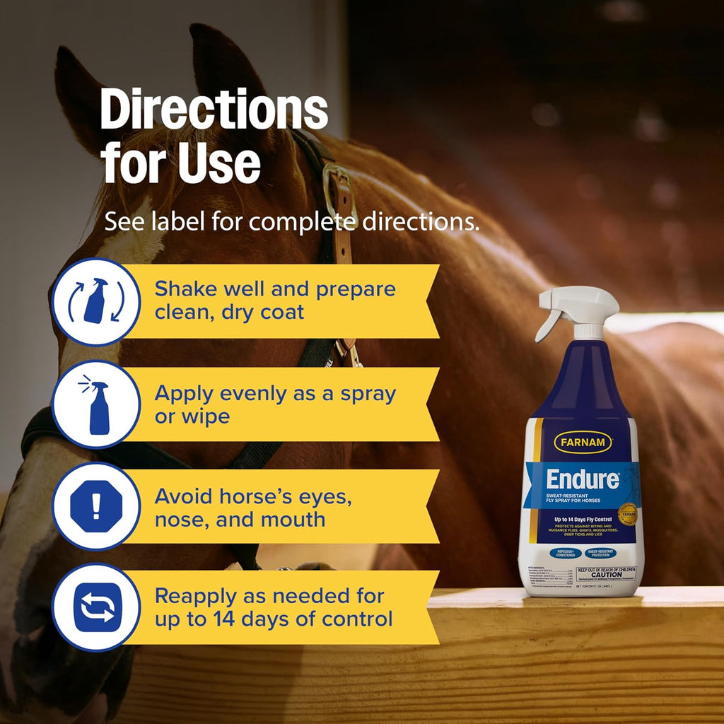 Endure Fly Spray for Horses, Long-Lasting Fly Repellent, 32 oz Spray