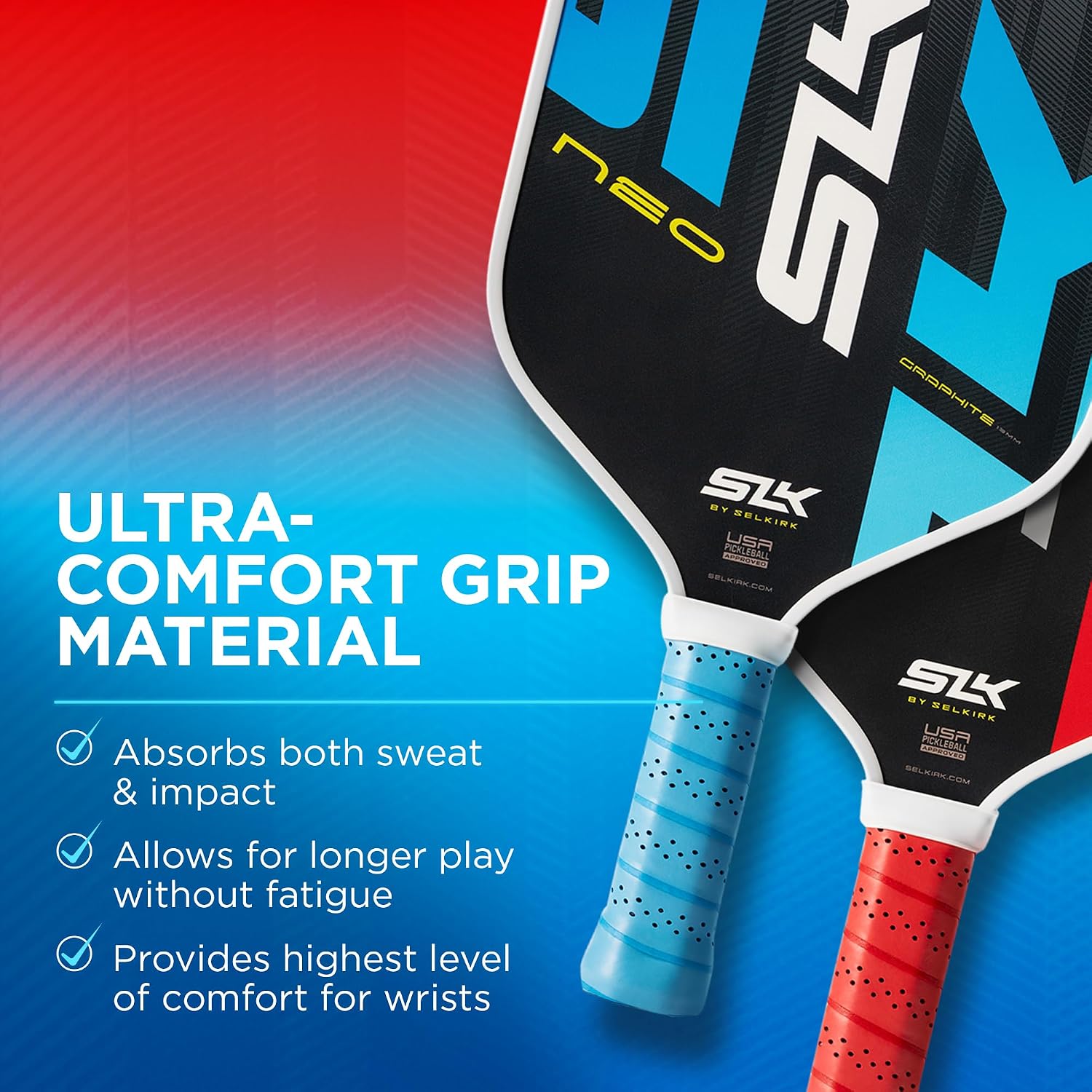 SLK Neo Pickleball Paddles Set of 2 | Graphite or Fiberglass | Pickle Ball Rackets 2 Pack in Graphite or Fiberglass