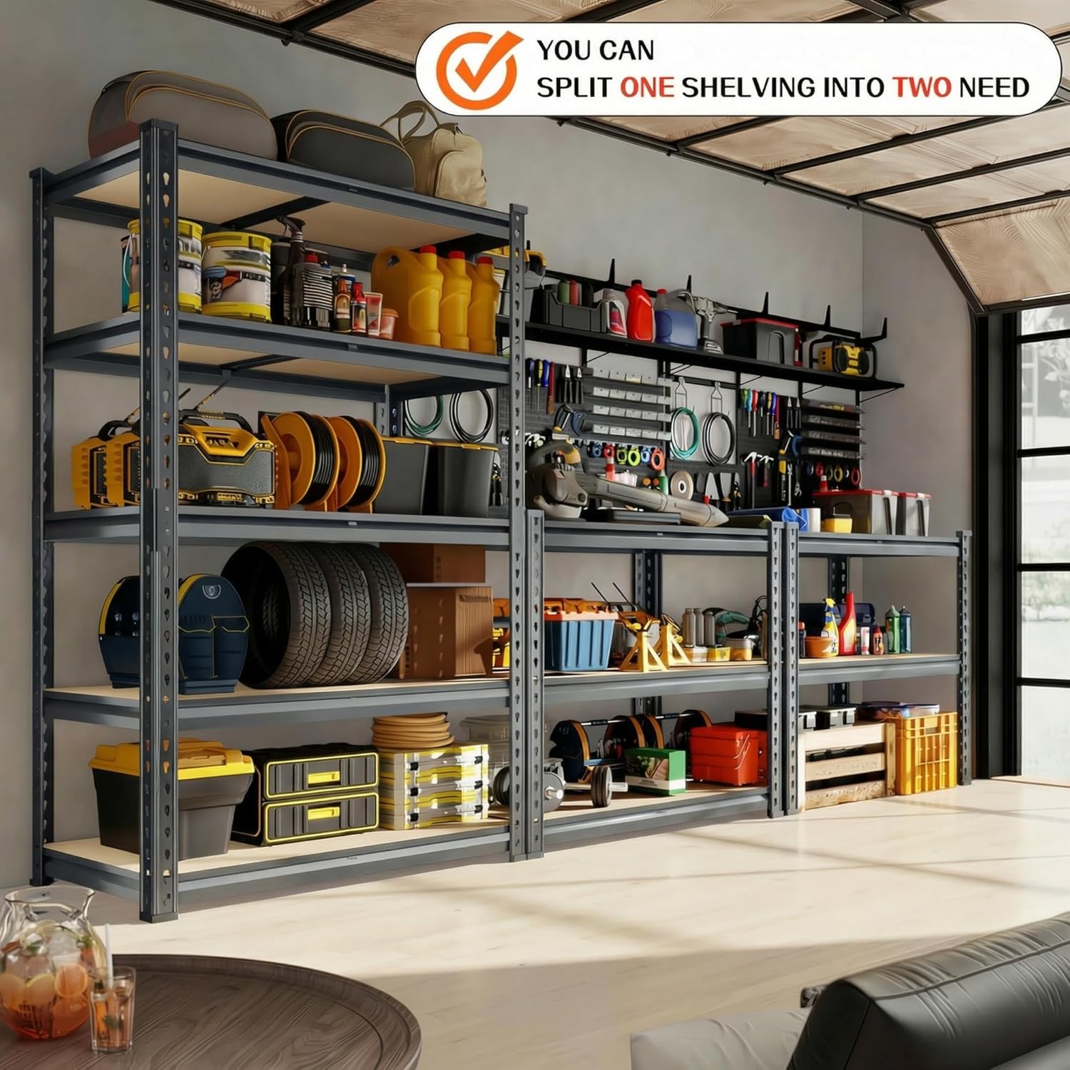 Garage Shelving Heavy Duty, 2450LBS Metal Storage Shelves 5 Tier, Adjustable Shelving Unit 30" W x 12" D x 62" H