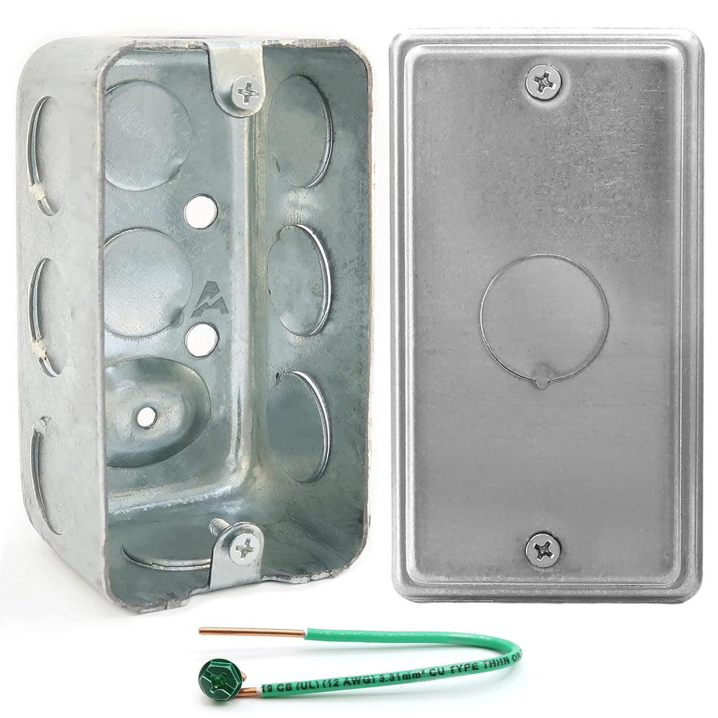 4" x 2" Steel Utility Box Kit, 1/2" Knockout Cover, 13 Cu. in., 1-7/8" Deep