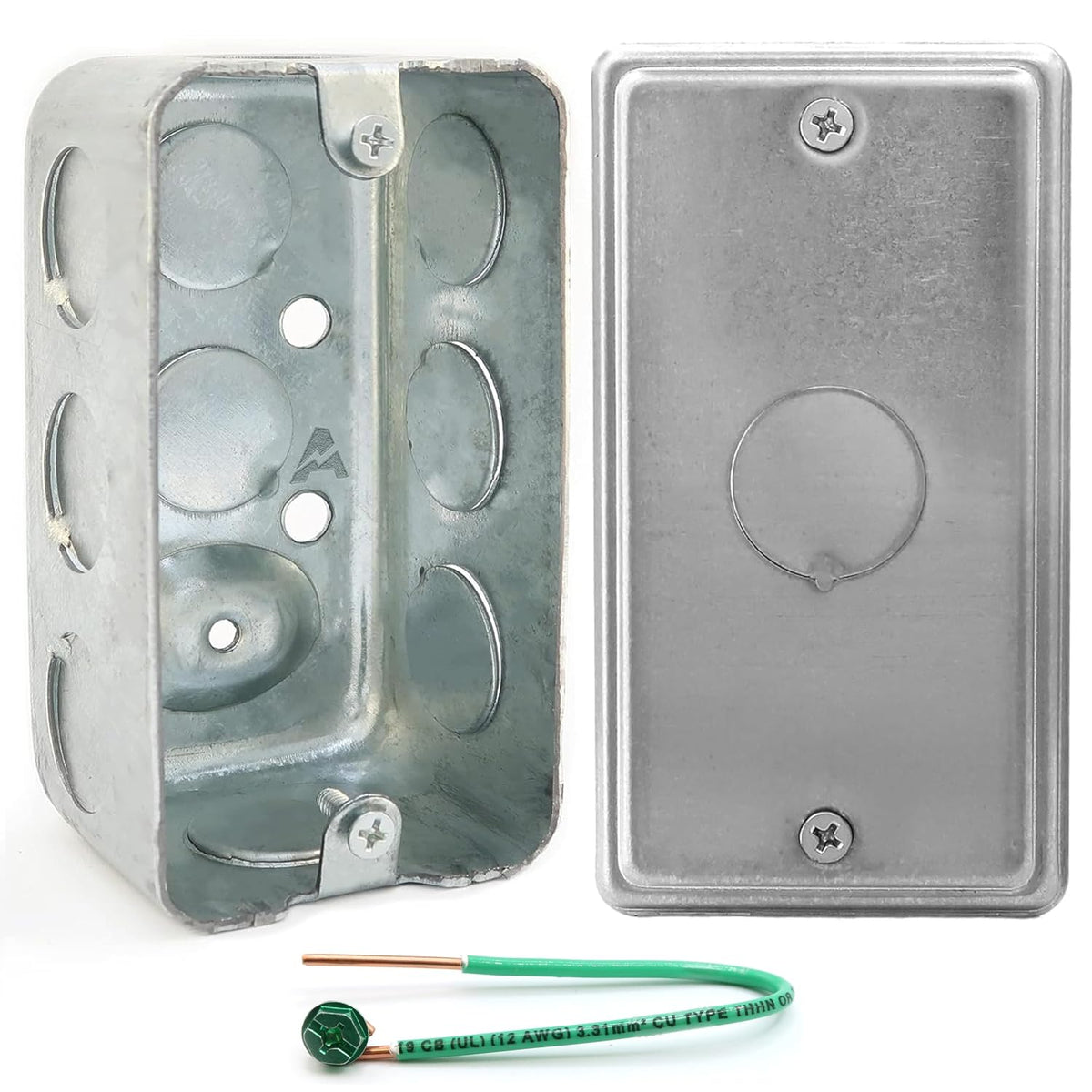 4" x 2" Steel Utility Box Kit, 1/2" Knockout Cover, 13 Cu. in., 1-7/8" Deep
