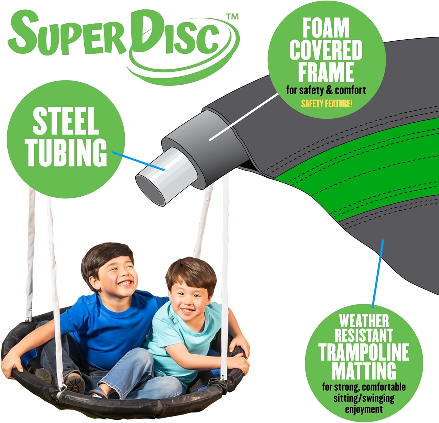 SuperDisc Swing Set with SuperDisc Swing. 5 User Capacity, Easy Assembly, Metal Frame Backyard Playground Set for
