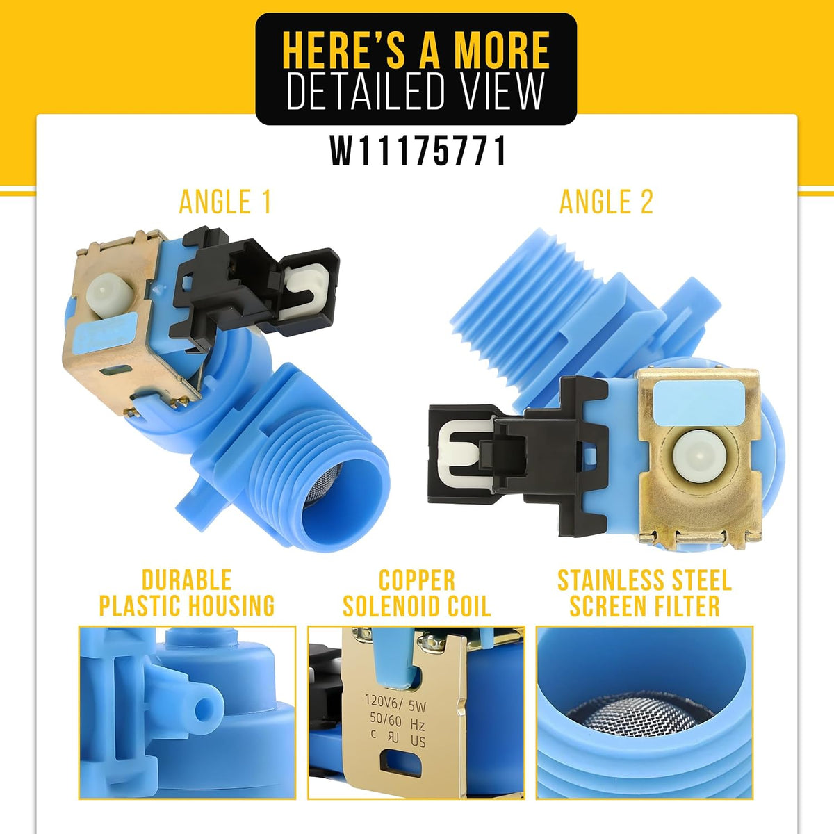 Dishwasher Water Inlet Valve for Whirlpool WDT720PADM1