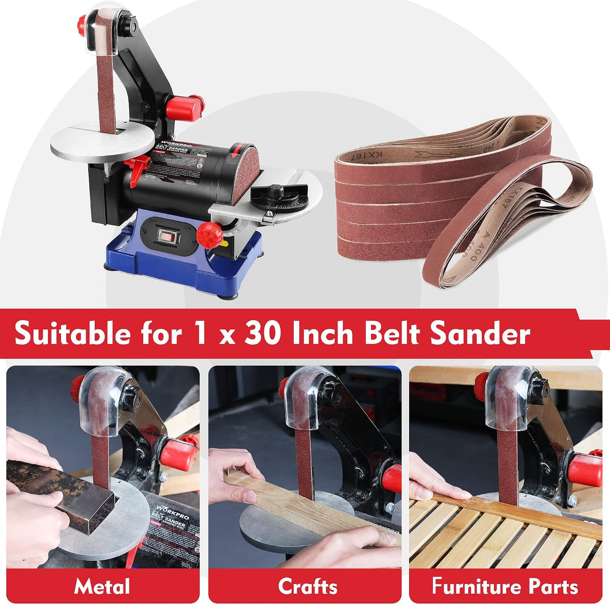 WORKPRO 36-Pack 1 x 30 Inch Sanding Belts, Aluminum Oxide Abrasive Belts