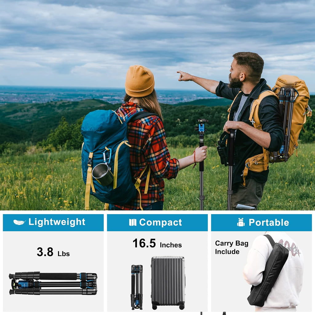 81" Tripod for Camera Phone, 83" Aluminum Camera Tripod Monopod | Tall DSLR Tripod with 360°Ball Head, Heavy Duty