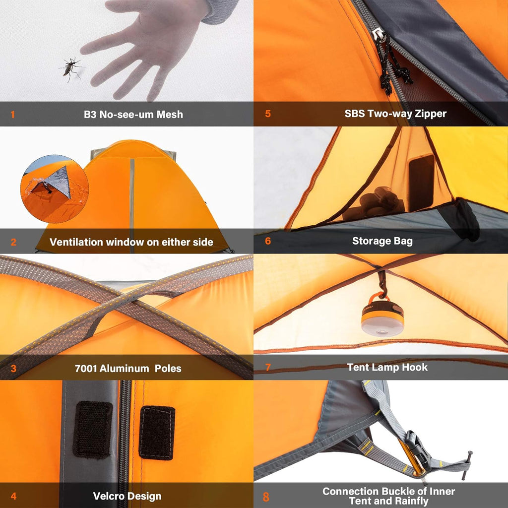 4 Person Backpacking Tent with Matching 4 Person Tent Footprint,Easy Setup Tent with Waterproof Camping Tarp for