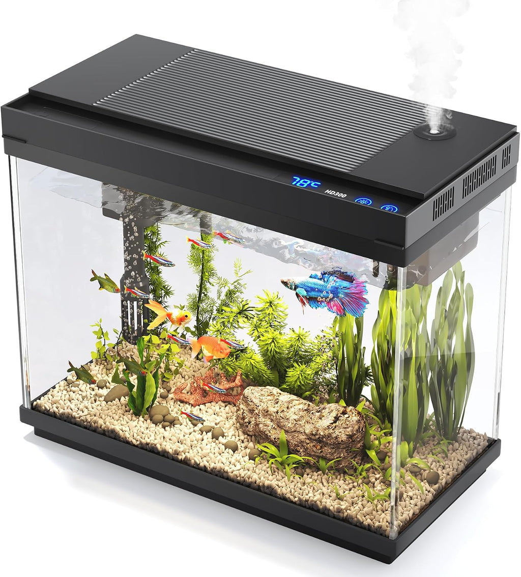 Fish Tank, 2.4-Gallon Aquarium Starter Kit with 3-in-1 Quiet Pump