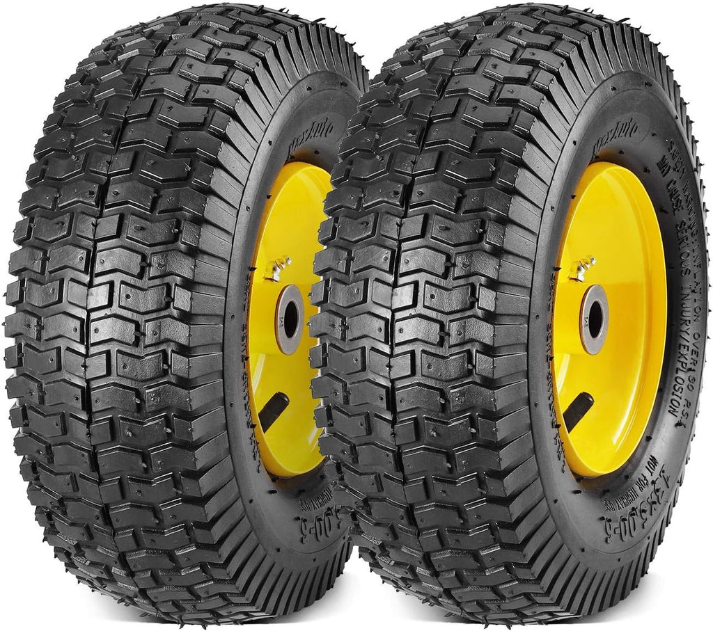 13x5.00-6 Lawn Mower Tires with Rim 13x5-6 NHS Pneumatic Tires with Tube, 3" Centered Hub, 3/4" Bushings