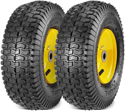 13x5.00-6 Lawn Mower Tires with Rim 13x5-6 NHS Pneumatic Tires with Tube, 3" Centered Hub, 3/4" Bushings