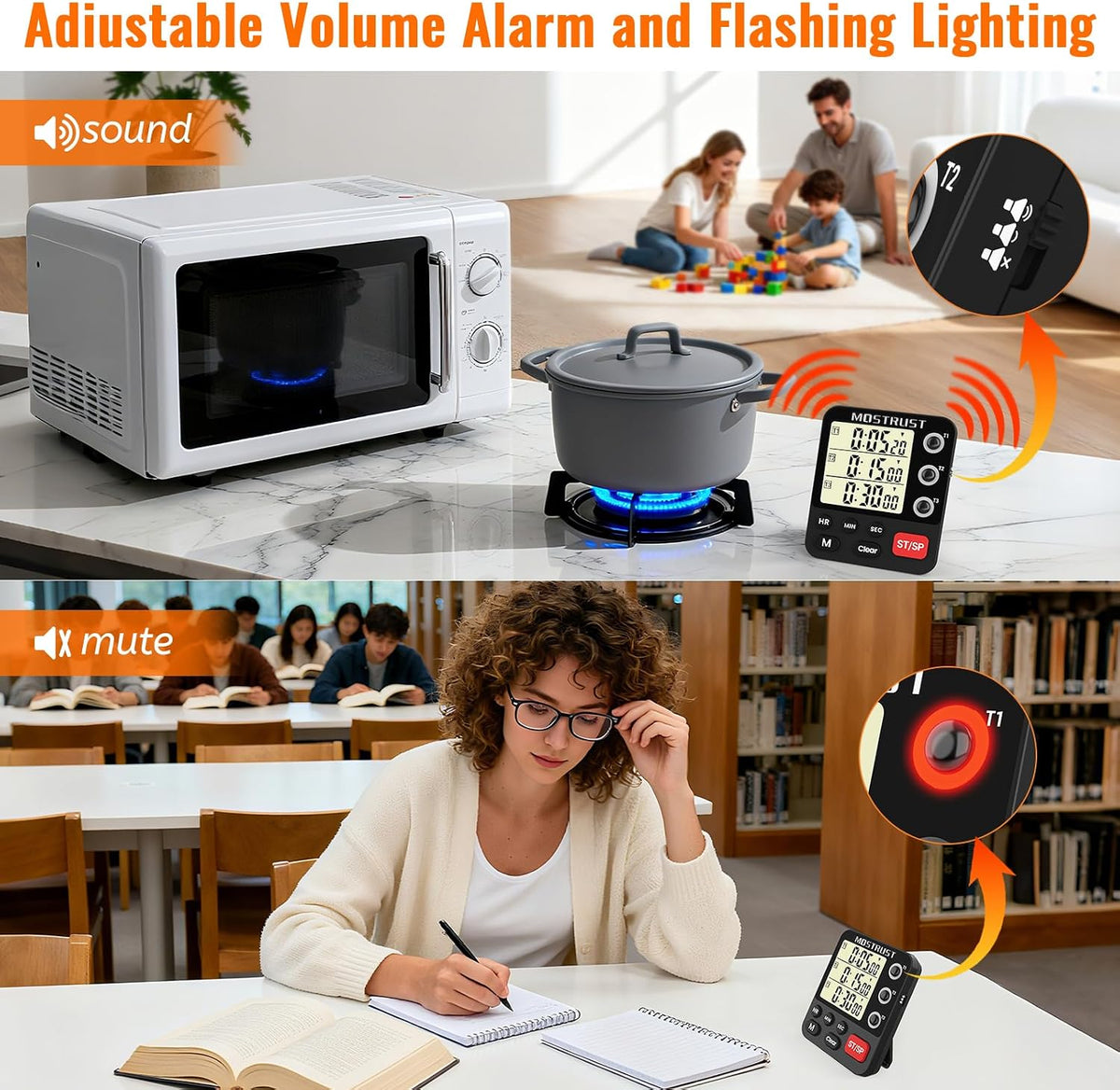 Digital Dual Kitchen Timer, Multiple Channels Countdown Timer