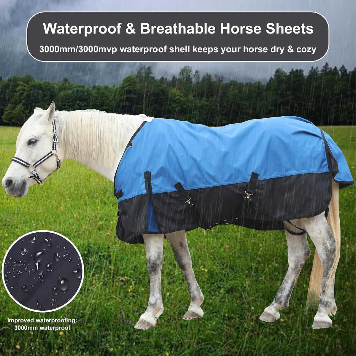 1200D Horse Blanket, 0g No-Fill Waterproof Turnout Rain Sheet