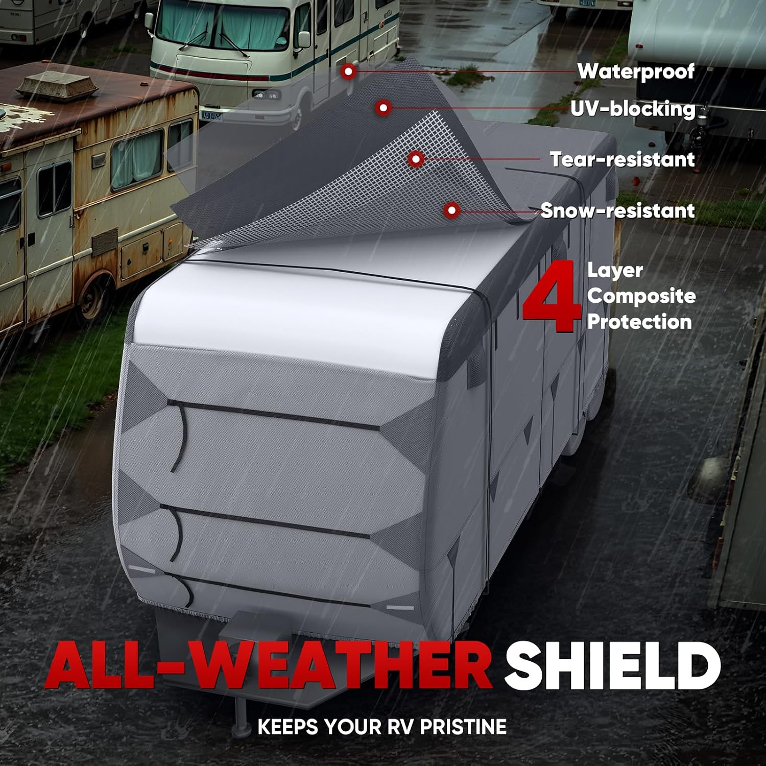 Oxford Fabric Travel Trailer RV Cover, 600D Oxford Camper Cover 30-33 ft Tearproof Waterproof Windproof Travel