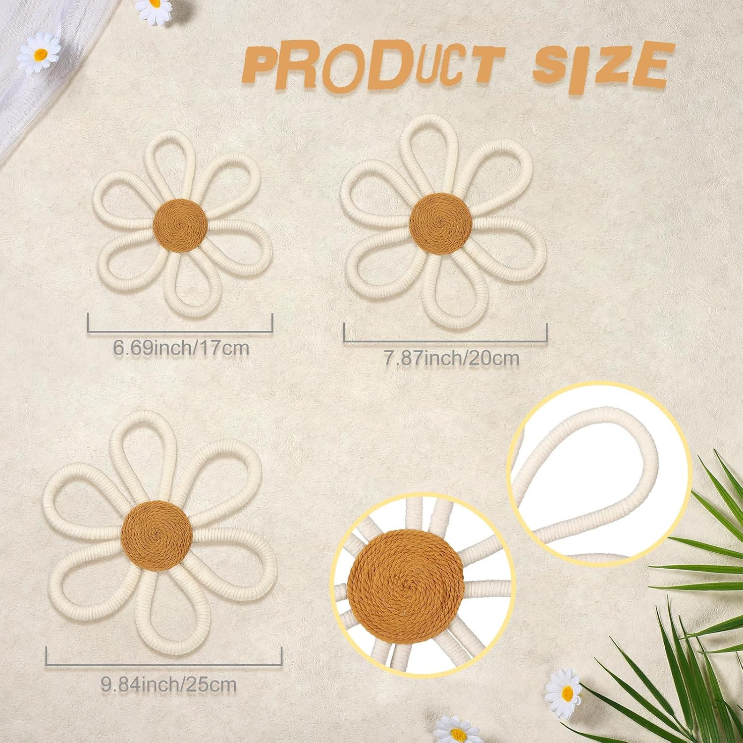 6 Pcs Boho Nursery Decor Daisy Flower Woven Macrame Wall Hanging 3 Size Daisy Flower Wall Decor Bohemian Nursery