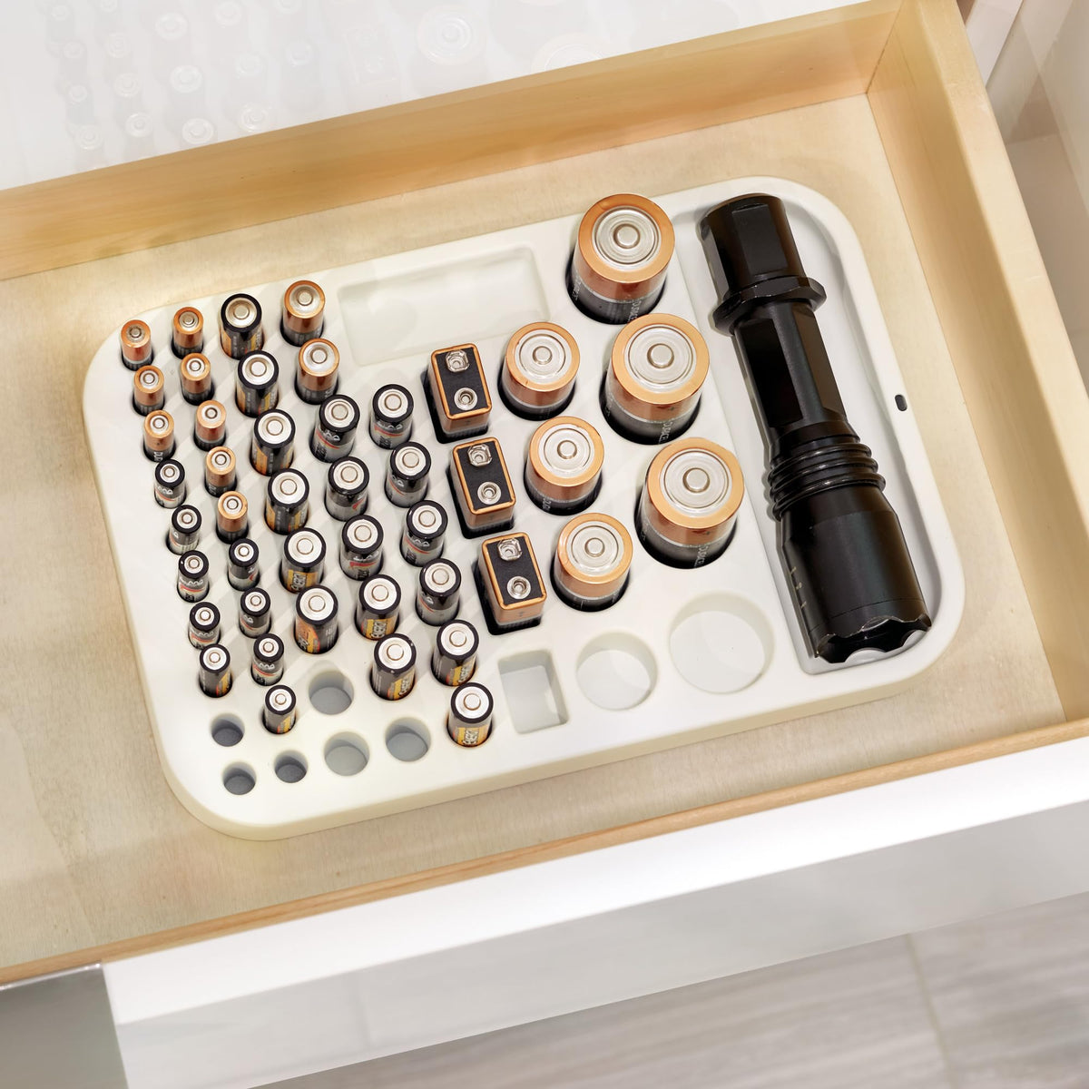 Plastic Divided Battery Organizer Insert, Coconut