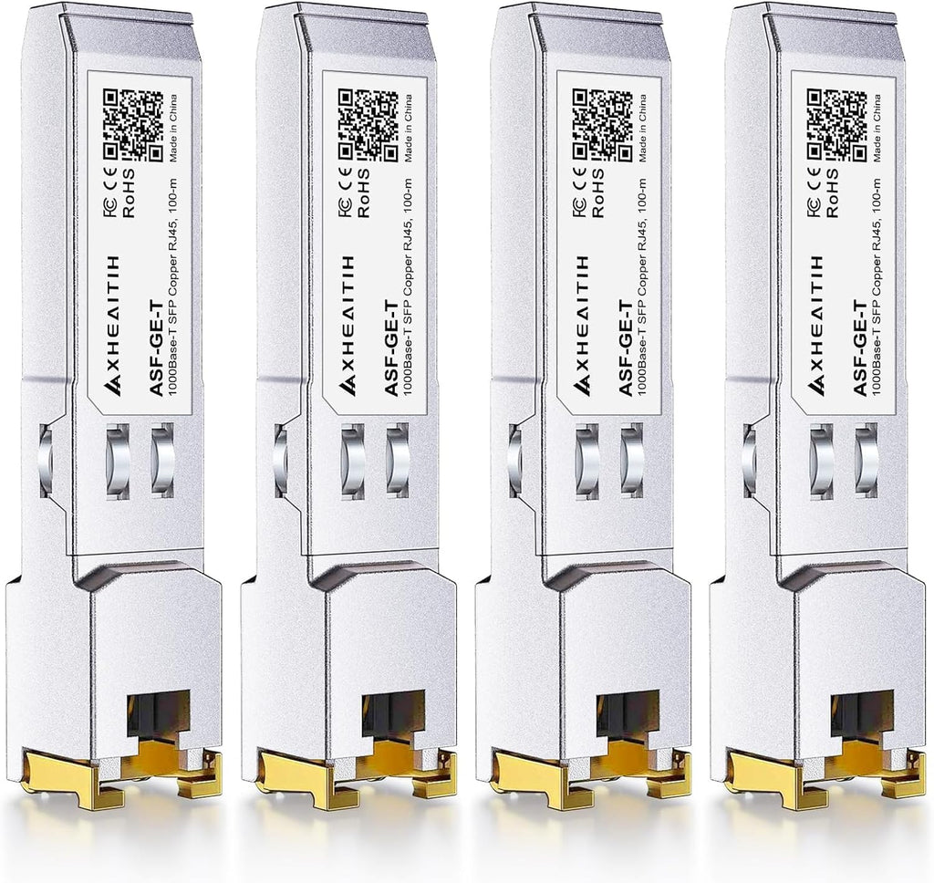 4 Pack 1.25G RJ45 100M SFP Transceiver 1000Base-T Module with CATe/6/6a/7