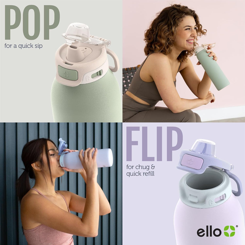 Pop & Fill Insulated Stainless Steel Water Bottle with Quick Fill Lid, Leakproof Locking, Sip or Chug Spout
