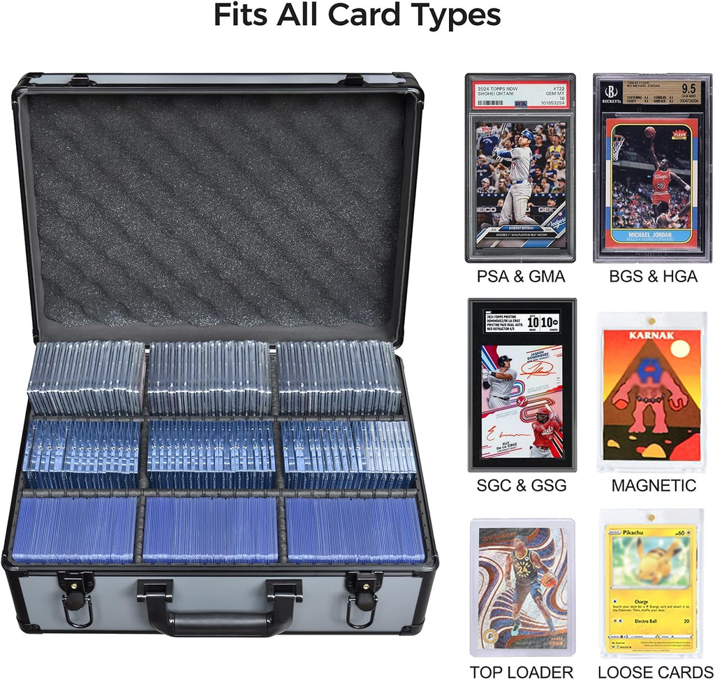 Graded Card Case Storage Box – Extra Large Trading Card Storage Box with 8 Adjustable Dividers – Baseball & Sports
