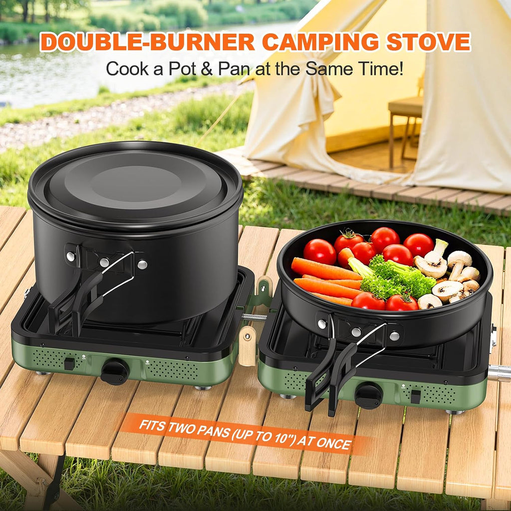Propane 2-Burner Foldable Camping Stove with Carry Bag, Portable Propane Camp Stoves with Adjustable Burners & Piezo
