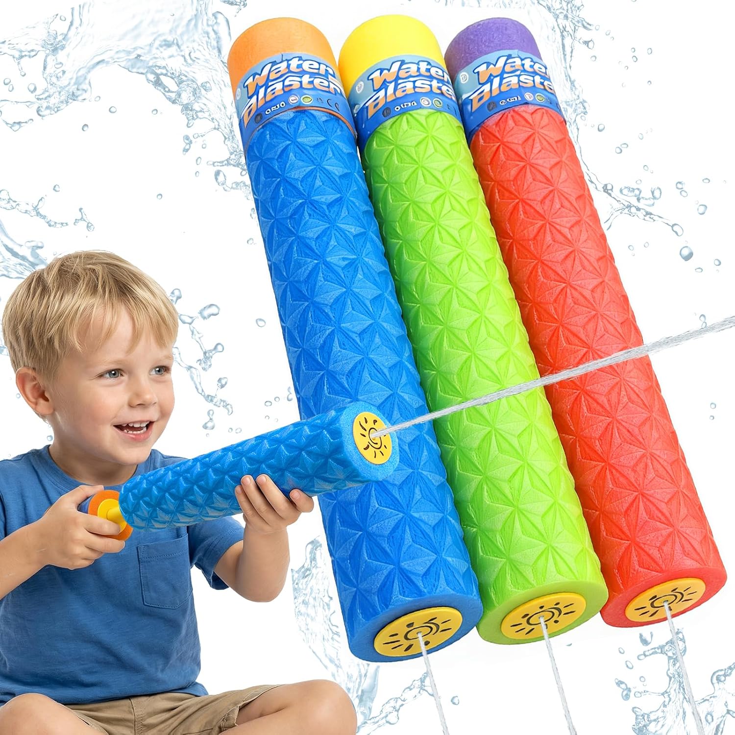 Water Gun Blaster for Kids Toddler: 3 Pack Pool Toys for Kids Foam Water Squirters - Outdoor Summer Swimming Beach