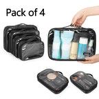 4pcs Clear Toiletry Bag Packing Cubes, Black