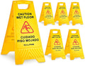 Wet Floor Sign 6 Pack - 24 Inch, High Visibility Yellow Caution Slippery When Wet Sign - Bilingual Safety Warning to