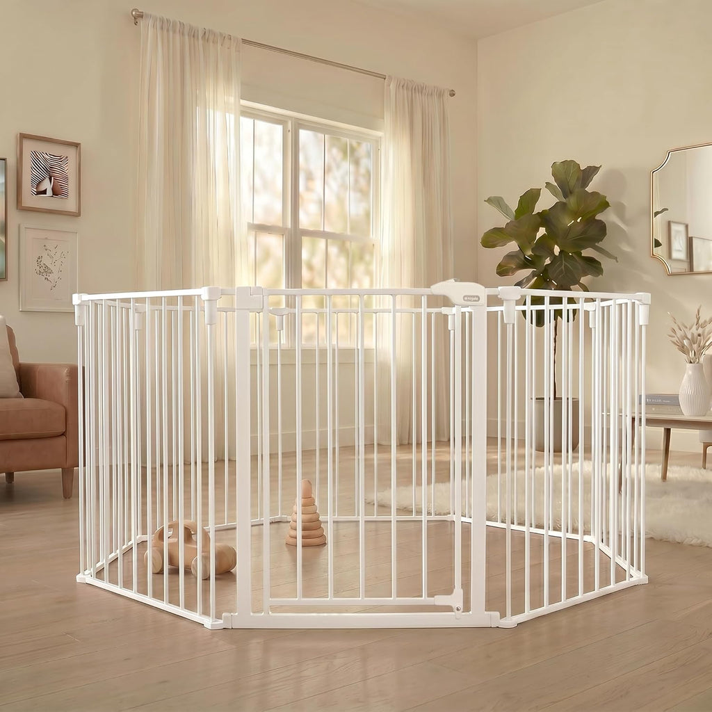 Safety 192" Super Wide Baby Gate & Play Yard, 2-in-1 Convertible Extra Wide Safety Barrier, Hardware Mounted for