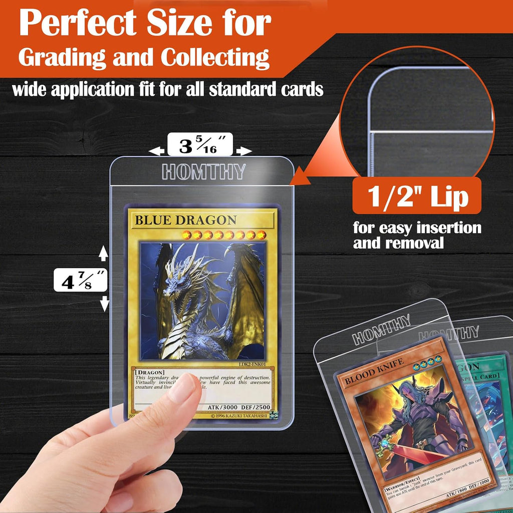 50ct Semi Rigid Card Holders for Trading Cards, Card Sleeves | with 1/2" Lip Baseball Card Protector for PSA, BGS