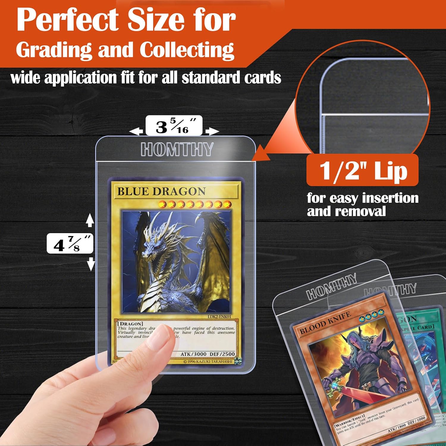 50ct Semi Rigid Card Holders for Trading Cards, Card Sleeves | with 1/2" Lip Baseball Card Protector for PSA, BGS