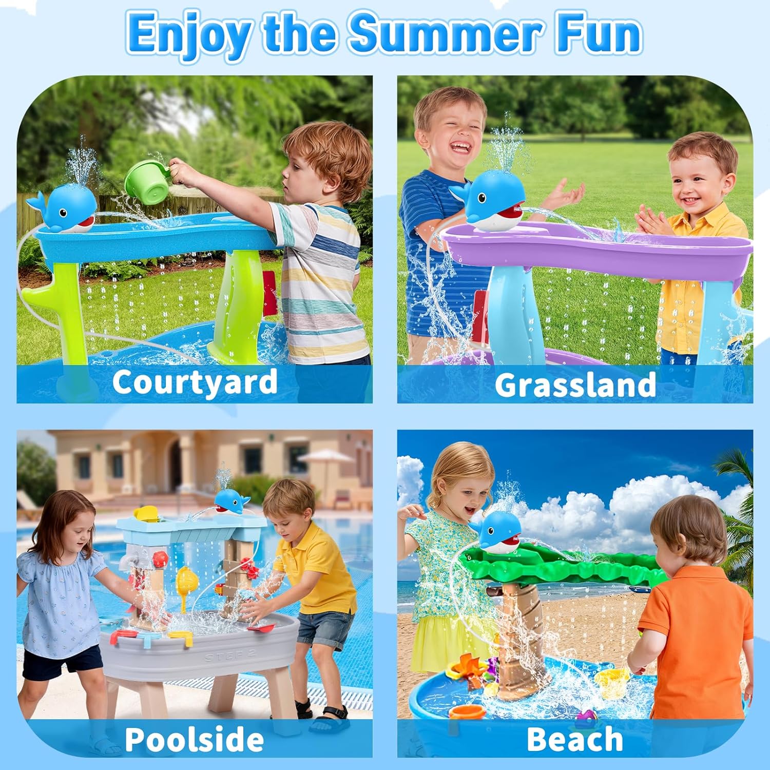 Water Table Pump, Whale Rechargeable Water Pump for Water Table with Sprinkler, 3.5 Hours Non-Stop Fun Summer Outdoor