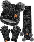 Kids Winter Hat Gloves Scarf Set, Girls Toddler Children Beanie with Pom Knit Neck Warmer Gaiter Mittens Fleece Lined