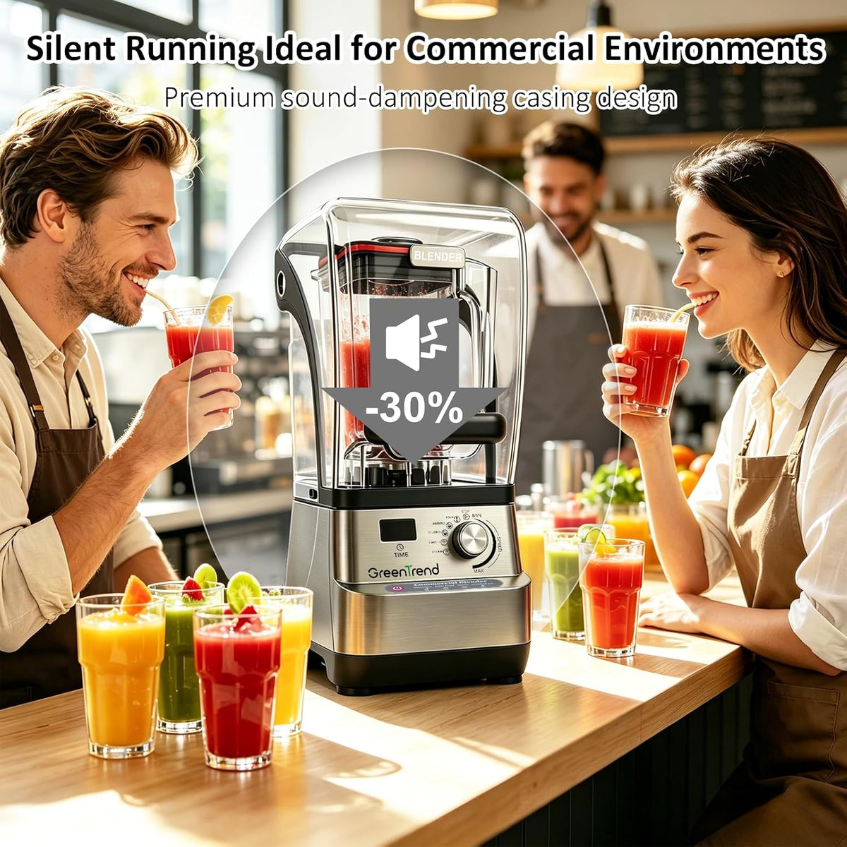 Commercial Blender for Smoothies 65Oz with Detachable Enclosure, 2200W