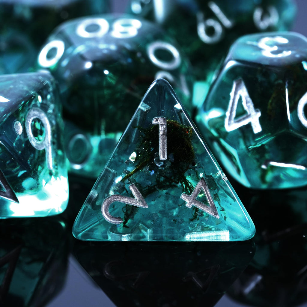 Ocean Moss Resin Dice Set - Unique Aquamarine 7pc Polyhedral Set