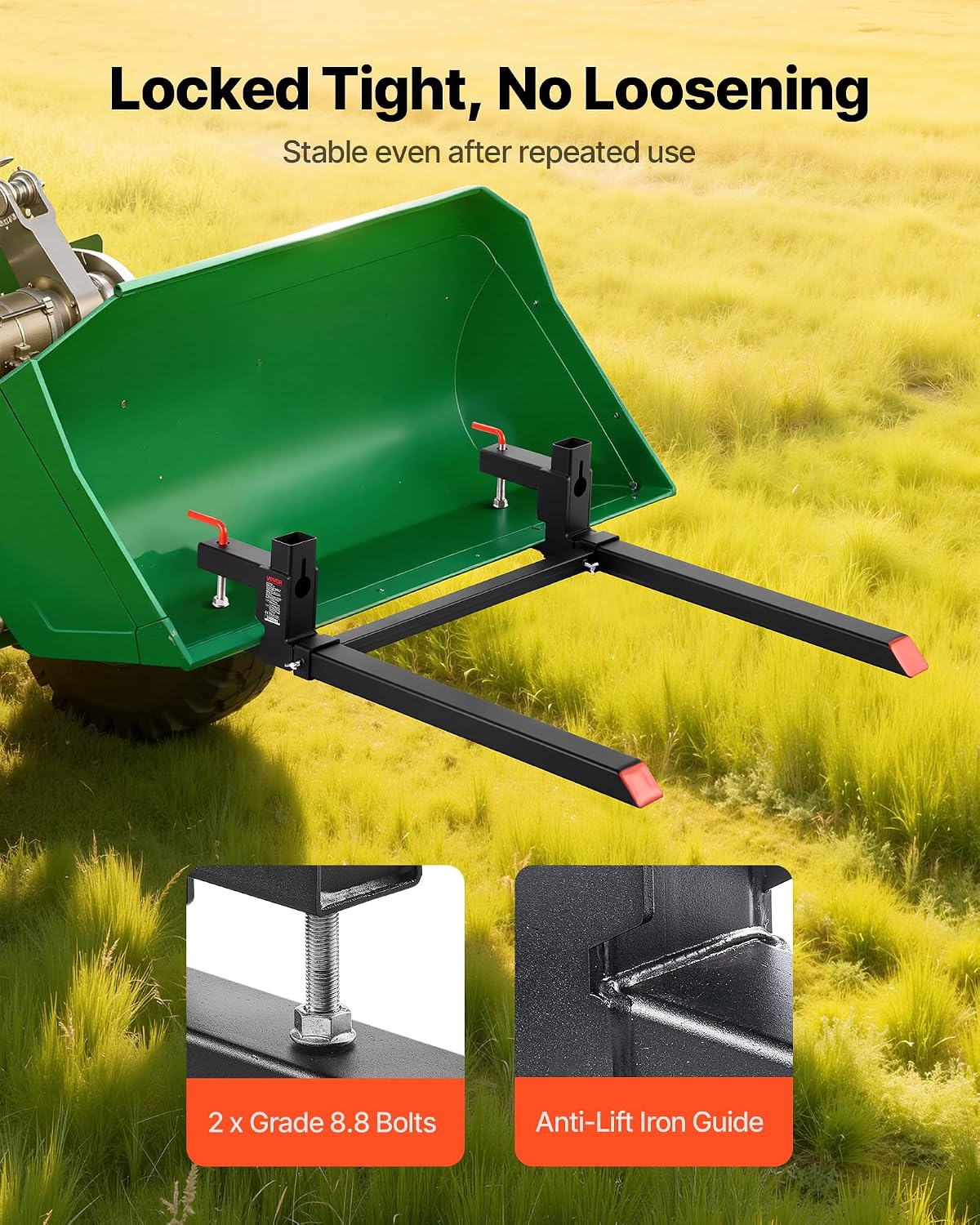 Pallet Forks, 2000 lbs Clamp on Pallet Forks, 43-Inch Total Length Heavy-Duty Tractor Fork with Adjustable Stabilizer