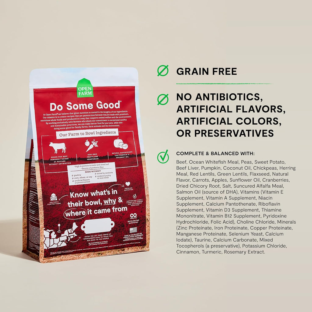 Grain Free Dry Dog Food, Grass-Fed Beef Kibble, 4lb Bag