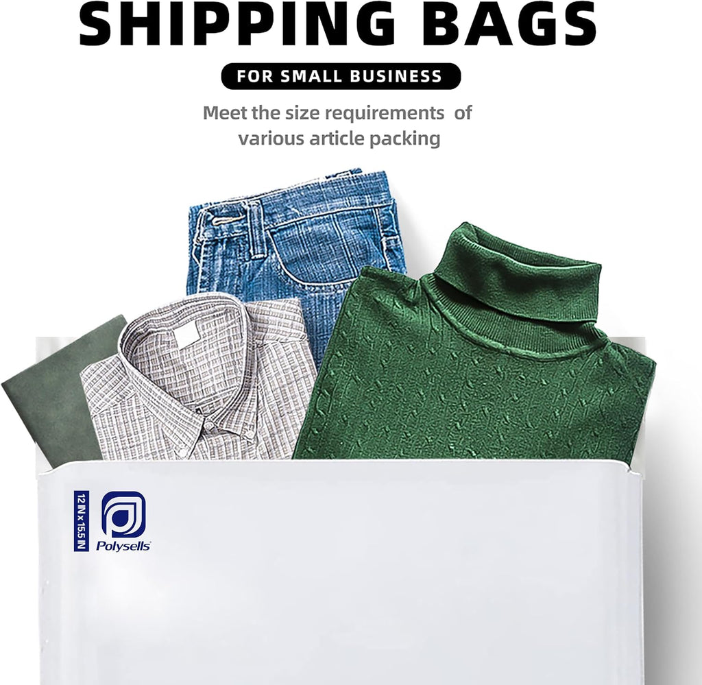 50 pcs 12x15.5 Inches White Poly Mailers Shipping Envelopes, Strong Adhesive Sealing, Waterproof, and Tear-resistant